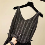 Rhinestones Tank Top Elegant Sleeveless Shiny Loose Knit Camis Corset Summer Women's Tube Top Aesthetic Clothing Korean