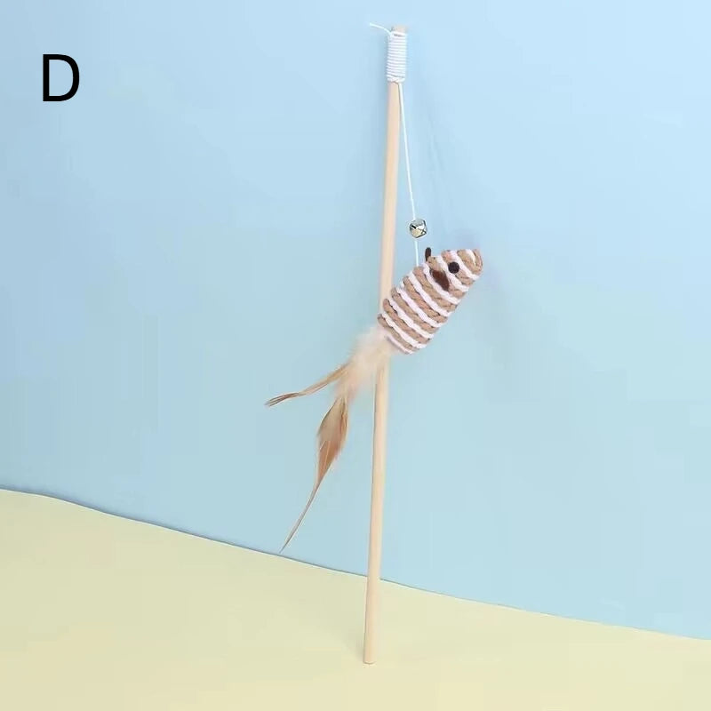 Cat Toy Cat Teaser Stick Handmade Cotton And Linen Woven Wooden Pole Cat Teaser Stick Cute Simulation Mouse Cat Interactive Toy