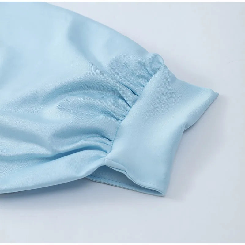 Irregular Shawl Blue Maxi Dress Women's Fashion Turtleneck Slim Fit Pleated Vestidos 2025 New Lady Evening Party Robes Summer