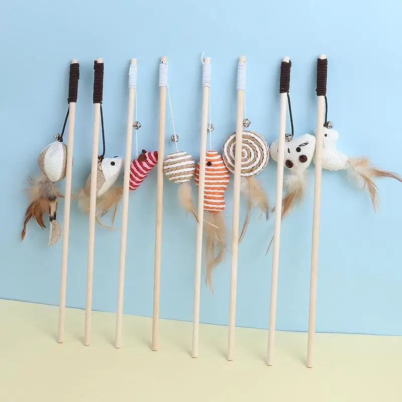 Cat Toy Cat Teaser Stick Handmade Cotton And Linen Woven Wooden Pole Cat Teaser Stick Cute Simulation Mouse Cat Interactive Toy