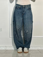 Chic Rhinestone Women's Jeans Y2k Street Oversize Loose Shining Female Wide Leg Pants 2025 Spring Summer Lady Denim Trousers