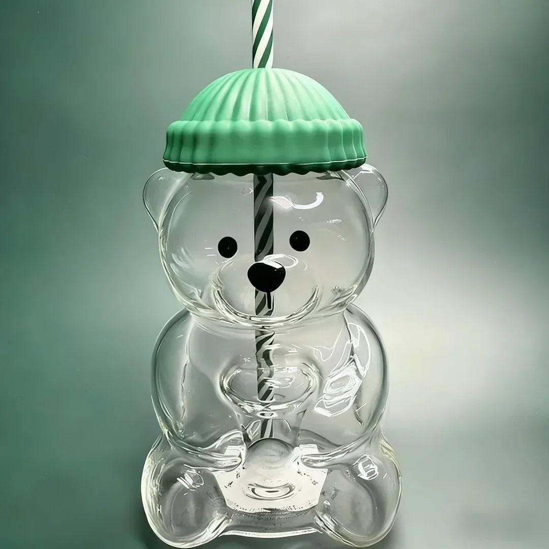 New 500ML Cartoon Bear shaped Coffee Cup Cute Bear Cup Straw Transparent Creative Milk Coffee Water Cup