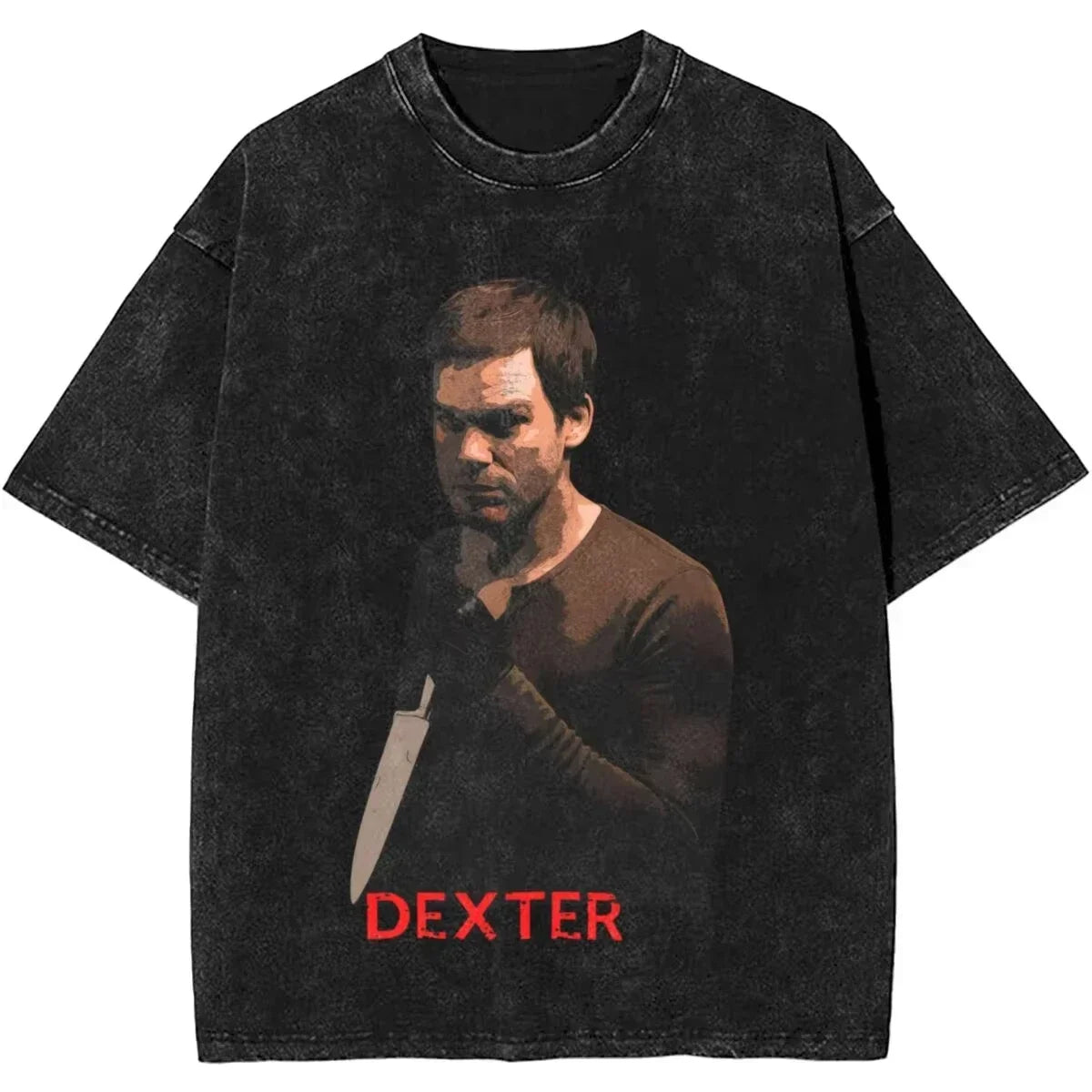 New Dexter Morgan Edition Middle Finger Retro Trendy Vintage Washed T-Shirt Summer Y2K Tops Cotton Men Women Tees Short Sleeve