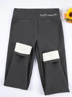 S-XL Autumn Winter Women Fleece Leggings Letter Embroidery Design Warm Velvet Thicken High Waist Butt-Lifting Tights Casual Wear