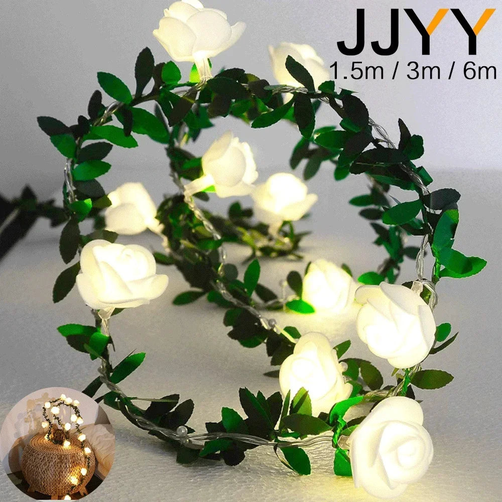 JJYY 1.5M/3M/6M Rose Fairy String Lights,Rose Flower Indoor Fairy Lights Valentine's Day Wedding Decorations, Battery Powered