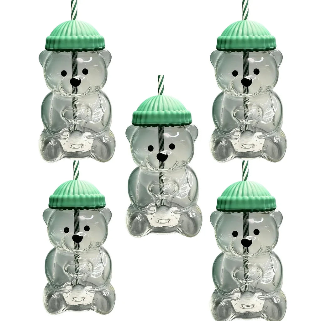 New 500ML Cartoon Bear shaped Coffee Cup Cute Bear Cup Straw Transparent Creative Milk Coffee Water Cup