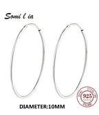 SOMILIA 925 Sterling Silver Platinum Big Hoop Earrings for Women Real Money Jewelry Female Fashion Womens Fine Earrings 10-90mm