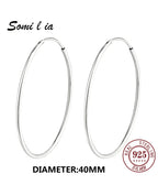 SOMILIA 925 Sterling Silver Platinum Big Hoop Earrings for Women Real Money Jewelry Female Fashion Womens Fine Earrings 10-90mm