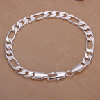 Fine 925 Sterling silver bracelets 6-8mm Women Men chain wedding fashion top quality Silver Jewelry Figaro 20cm