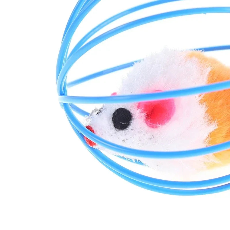 Interactive Cat Toy Mouse Ball Cage Random Color Plush Mouse  Kitten Play Toys for Indoor Kittens Exercise Pet Supplies