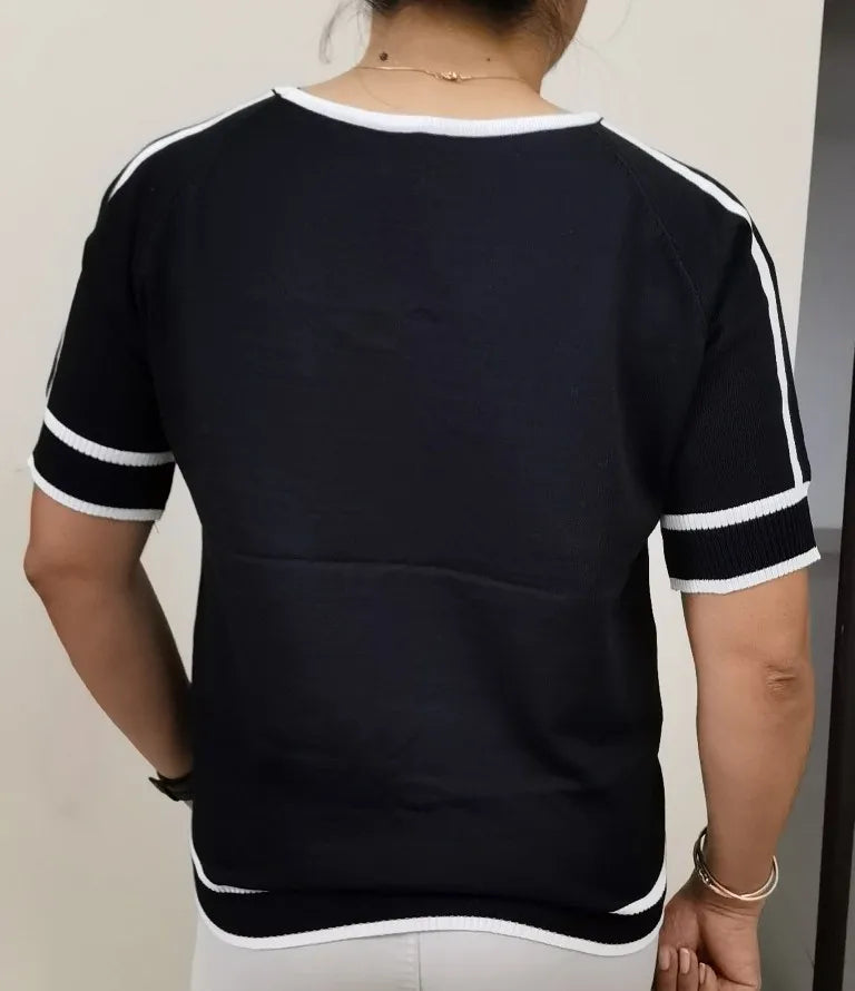 Camisetas Thin Knitted T Shirt Women Short Sleeve Summer Tops Casual Clothes Striped Fashion T-Shirt Tee Shirt Blusas 18841