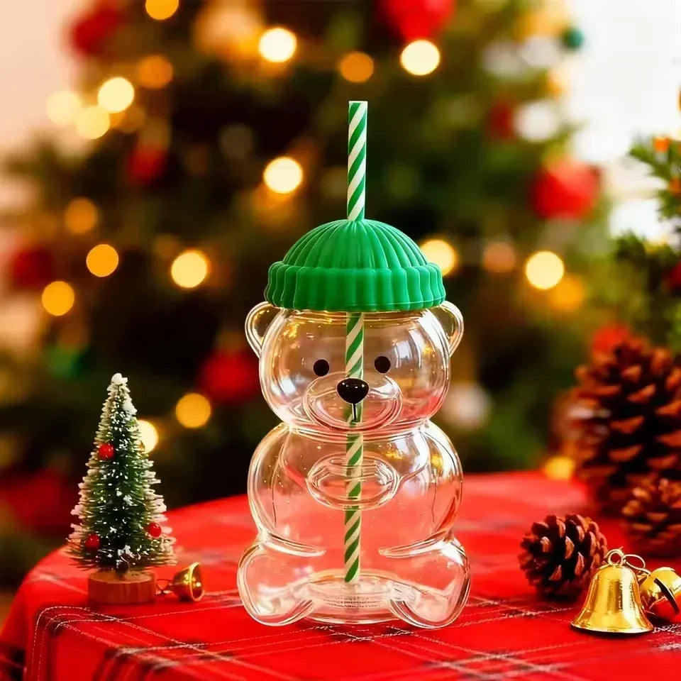 New 500ML Cartoon Bear shaped Coffee Cup Cute Bear Cup Straw Transparent Creative Milk Coffee Water Cup