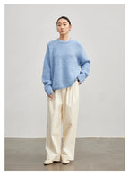 SuyaDream Warm Alpaca Pullovers for Woman, Dropped Sleeved Loose Sweaters, 2025 Fall Winter Top, Camel, Beige