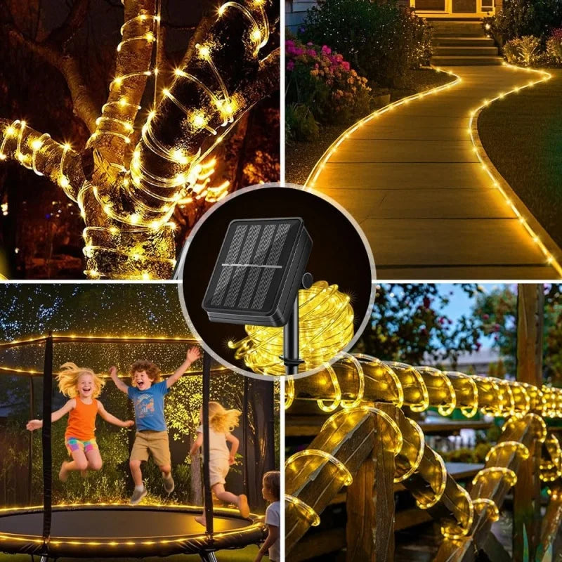 Solar String Fairy Lights Outdoor Waterproof 8 Modes Twinkle Rope Strip Light Garland Lamp for Patio Garden Lawn Tree Yard Fence