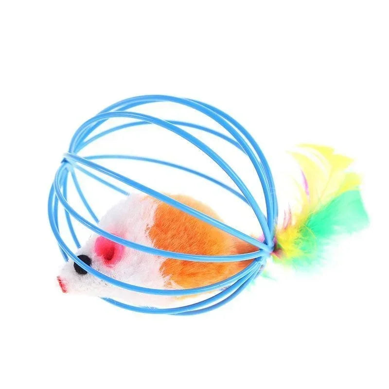Interactive Cat Toy Mouse Ball Cage Random Color Plush Mouse  Kitten Play Toys for Indoor Kittens Exercise Pet Supplies