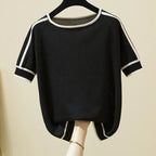 Camisetas Thin Knitted T Shirt Women Short Sleeve Summer Tops Casual Clothes Striped Fashion T-Shirt Tee Shirt Blusas 18841