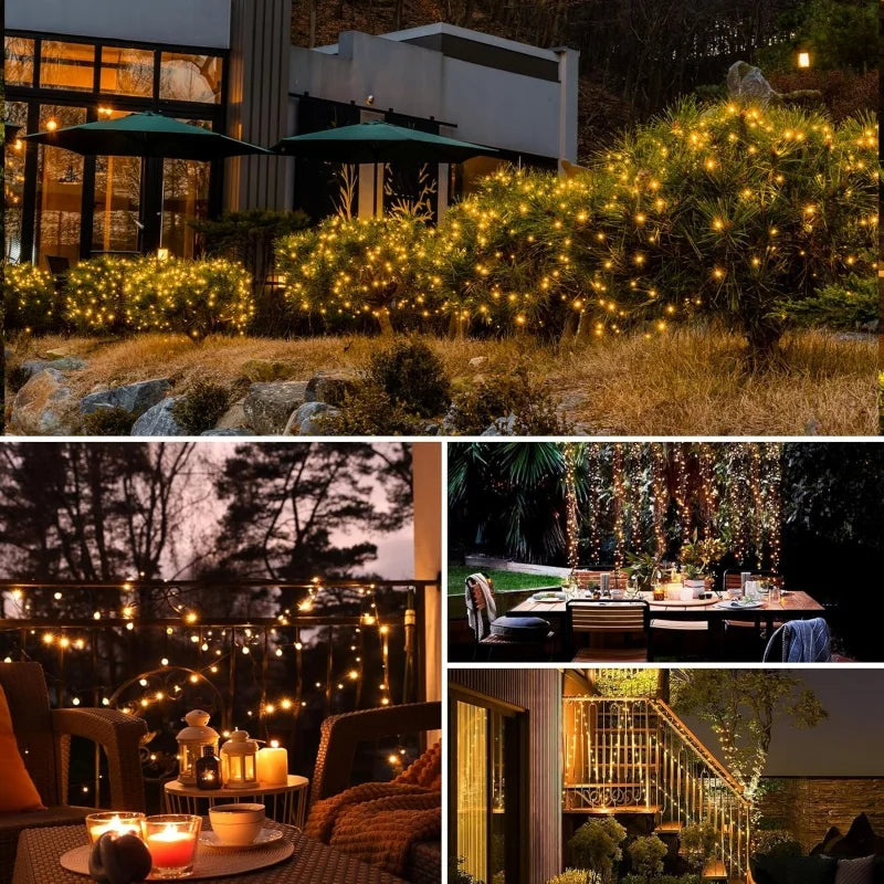 Solar String Fairy Lights Outdoor Waterproof 8 Modes Twinkle Rope Strip Light Garland Lamp for Patio Garden Lawn Tree Yard Fence