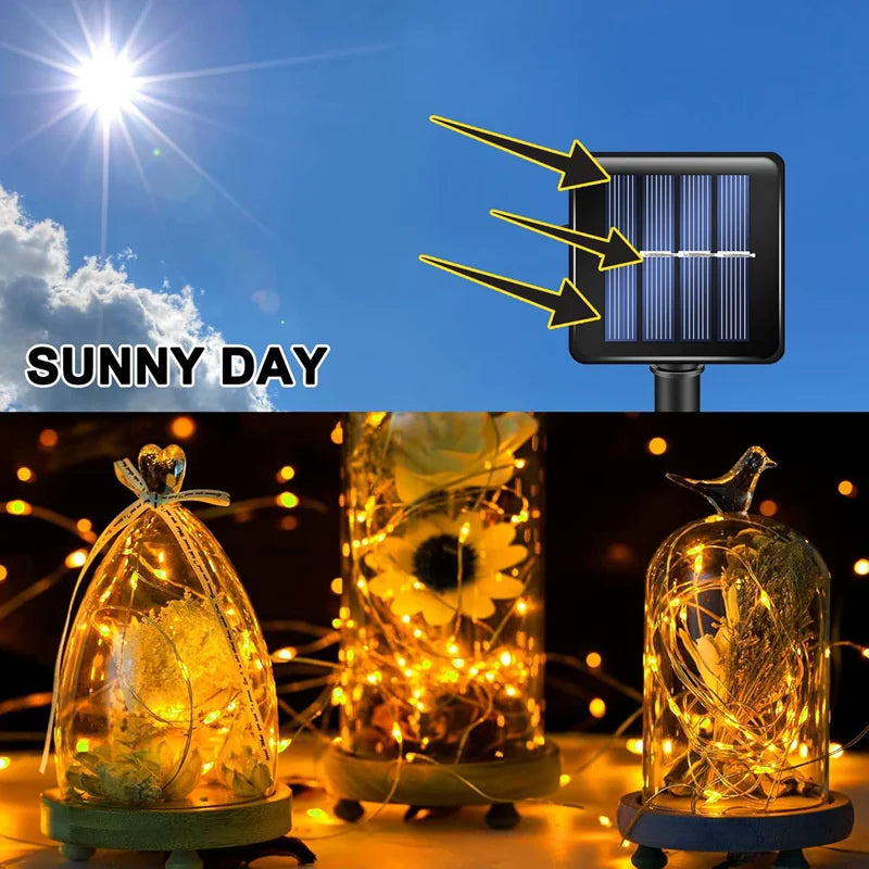 Fairy Lights Solar Garden Lights String Lights with 8 Modes Waterproof Wire Lights for Patio Yard Trees Christmas Party
