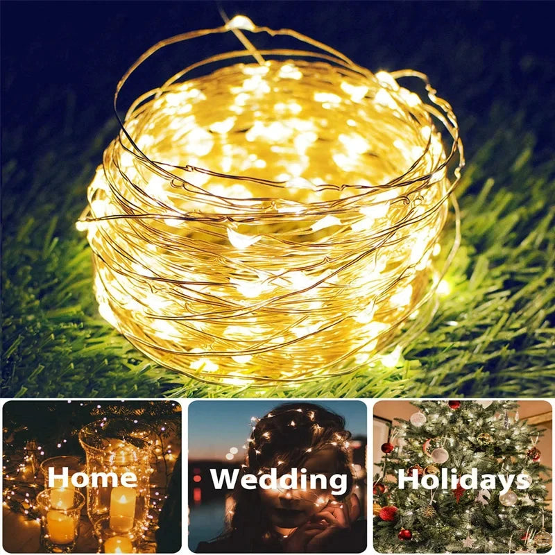 Solar String Fairy Lights Outdoor Waterproof 8 Modes Twinkle Rope Strip Light Garland Lamp for Patio Garden Lawn Tree Yard Fence
