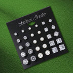 12 Pairs Set Stainless Steel Stud Earrings with Gemstone Buds Round Earrings Unisex Fashion Jewelry Gifts
