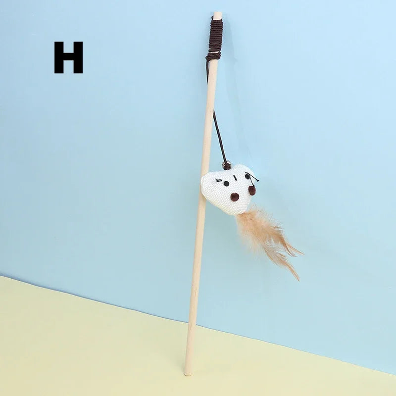Cat Toy Cat Teaser Stick Handmade Cotton And Linen Woven Wooden Pole Cat Teaser Stick Cute Simulation Mouse Cat Interactive Toy