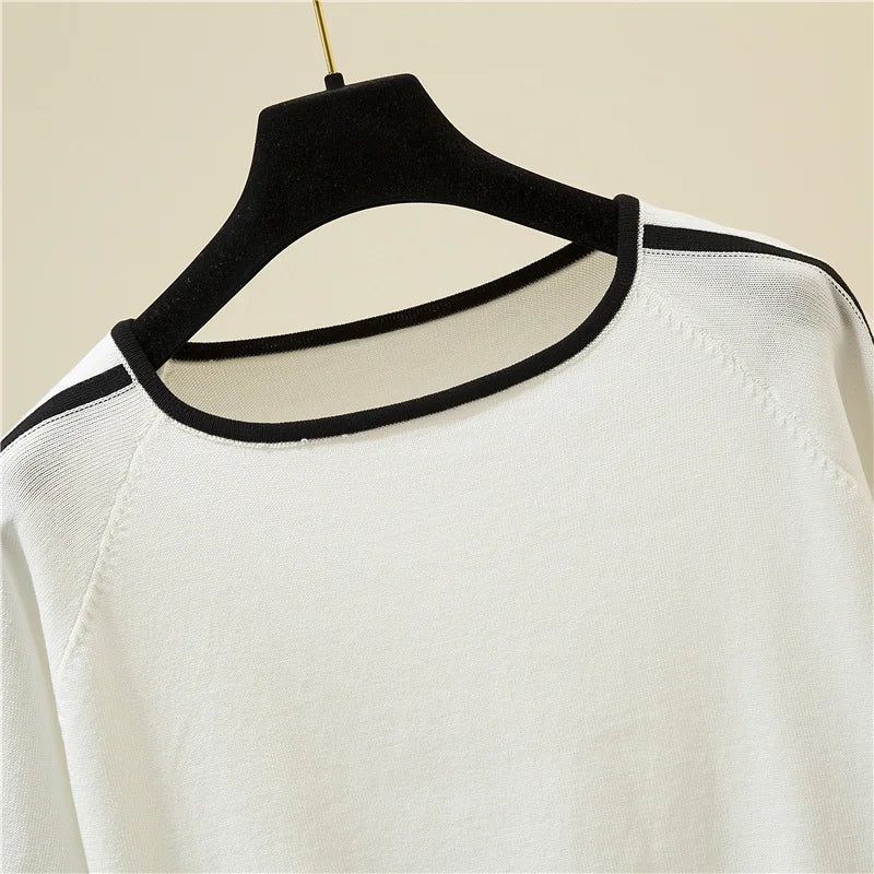 Camisetas Thin Knitted T Shirt Women Short Sleeve Summer Tops Casual Clothes Striped Fashion T-Shirt Tee Shirt Blusas 18841