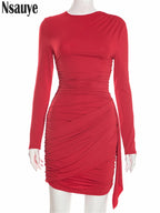 Nsauye New Fashion Women Short Wrap High Waisted Mini Winter Dress 2025 Outfits Sexy Night Club Party Evening Long Sleeve Dress