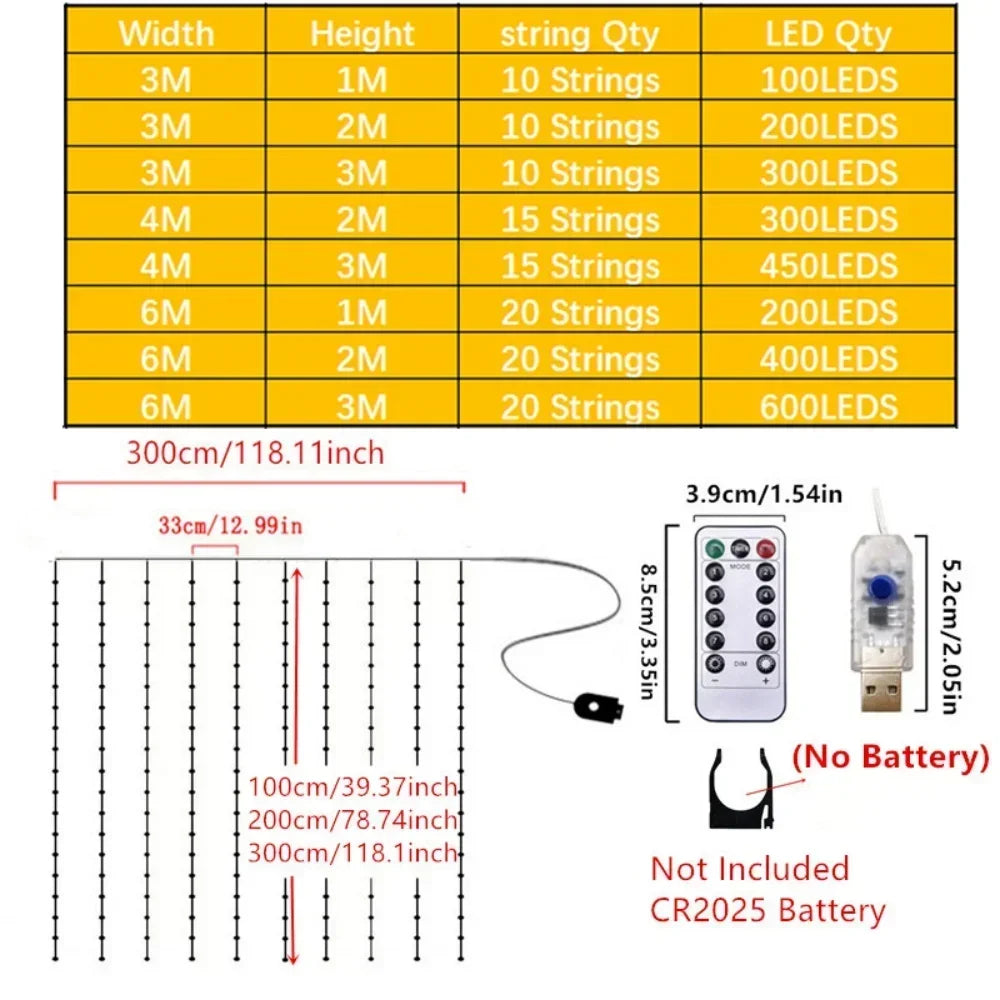 Remote Control Fairy Lights 3 4 6 Meters USB LED Curtain String Lights for Christmas Home Bedroom Decoration Festive Party