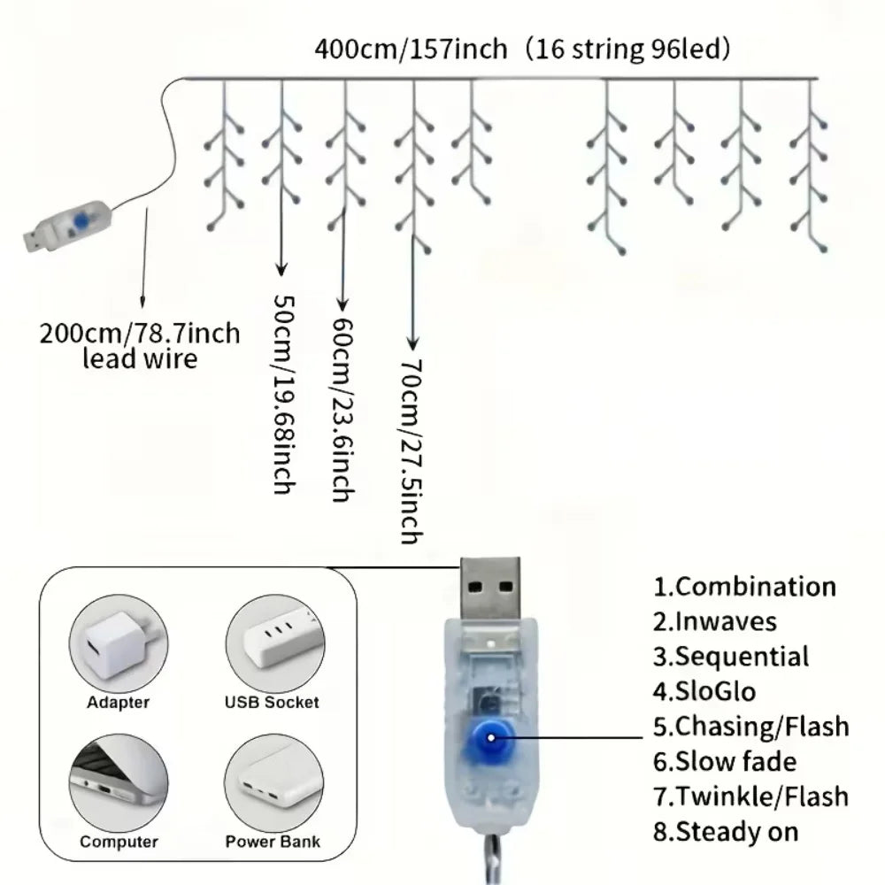 Butterfly Shape LED Curtain Fairy String Lights USB Powered With 8 Flashing Modes Perfect For Wedding, Party & Holiday Decor