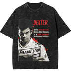 New Dexter Morgan Edition Middle Finger Retro Trendy Vintage Washed T-Shirt Summer Y2K Tops Cotton Men Women Tees Short Sleeve