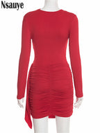 Nsauye New Fashion Women Short Wrap High Waisted Mini Winter Dress 2025 Outfits Sexy Night Club Party Evening Long Sleeve Dress