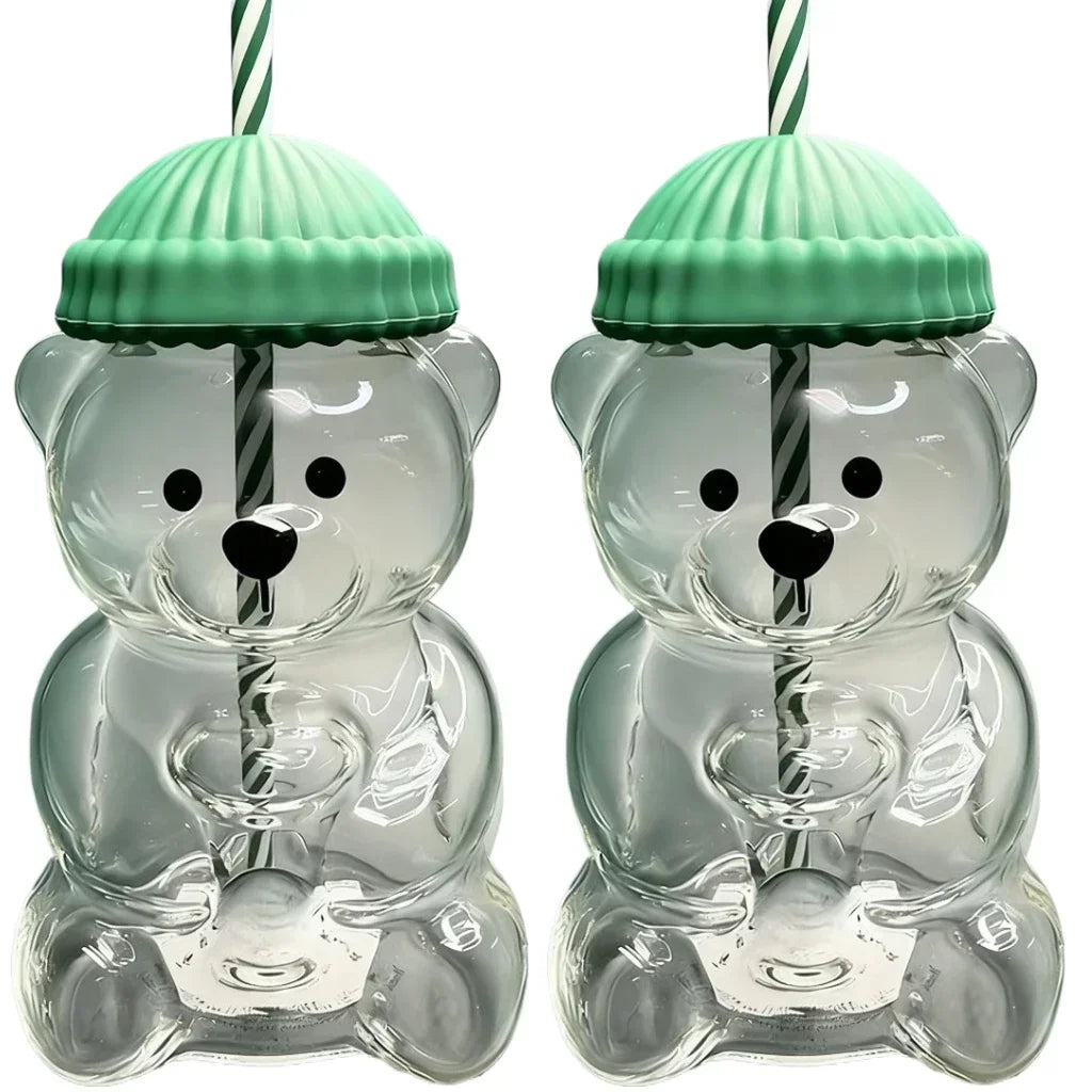 New 500ML Cartoon Bear shaped Coffee Cup Cute Bear Cup Straw Transparent Creative Milk Coffee Water Cup