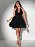 Plus Size Spring/Summer New Arrival Dress V-neck Sensual Lace-trimmed Sleeveless Puff-skirt Evening Gown Solid Colour