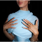 Irregular Shawl Blue Maxi Dress Women's Fashion Turtleneck Slim Fit Pleated Vestidos 2025 New Lady Evening Party Robes Summer