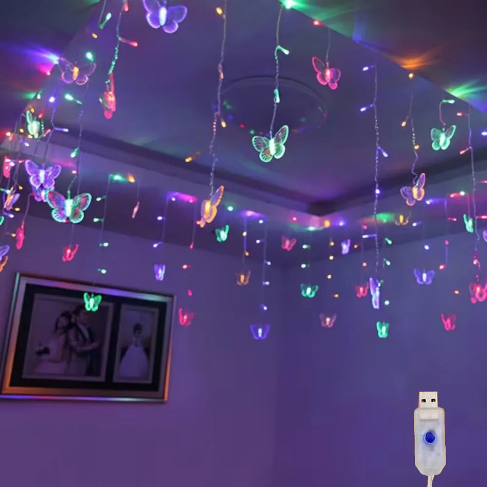 Butterfly Shape LED Curtain Fairy String Lights USB Powered With 8 Flashing Modes Perfect For Wedding, Party & Holiday Decor