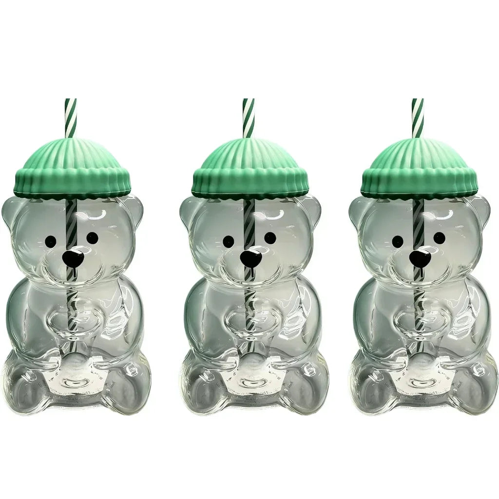 New 500ML Cartoon Bear shaped Coffee Cup Cute Bear Cup Straw Transparent Creative Milk Coffee Water Cup