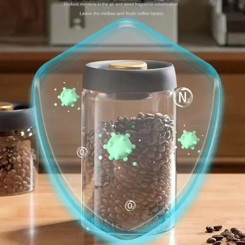 Manual Vacuum Sealed Coffee Jar High Borosilicate Glass Moisture Proof Tea Storage Container for Kitchen Coffee