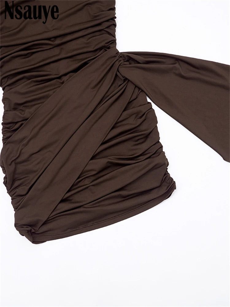 Nsauye New Fashion Women Short Wrap High Waisted Mini Winter Dress 2025 Outfits Sexy Night Club Party Evening Long Sleeve Dress