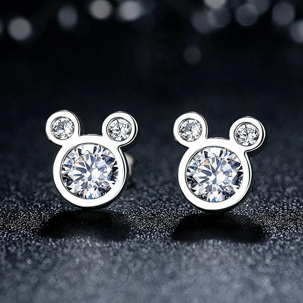 Hot Selling 925 Sterling Silver Cute Dazzling Mouse Cartoon Stud Earrings For Women Girl Authentic Original Jewelry Gift