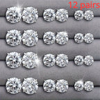12 Pairs Set Stainless Steel Stud Earrings with Gemstone Buds Round Earrings Unisex Fashion Jewelry Gifts