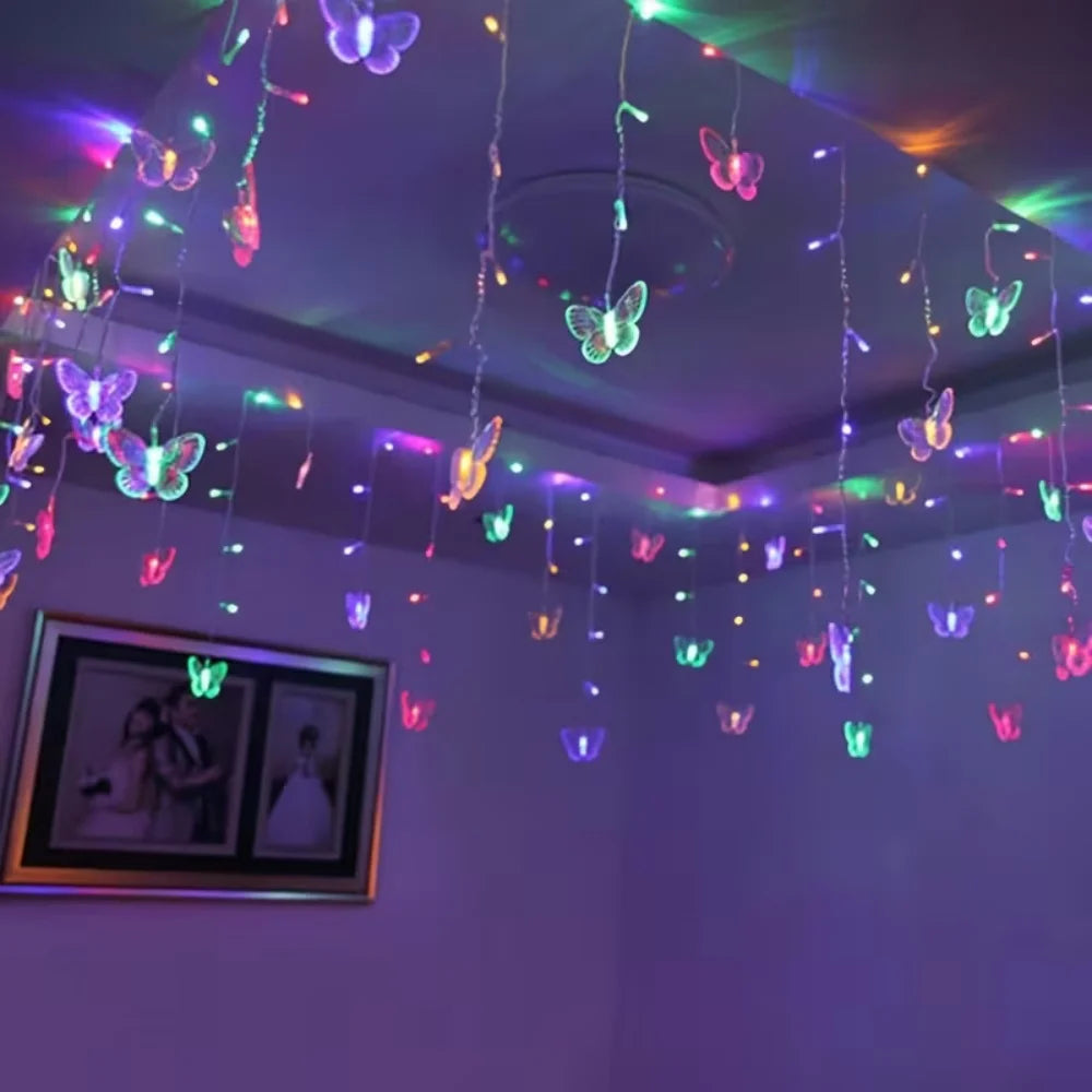 Butterfly Shape LED Curtain Fairy String Lights USB Powered With 8 Flashing Modes Perfect For Wedding, Party & Holiday Decor