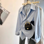 Designer Irregular Long sleeve Polo Shirt Women Tunic White Elegant Basic Top Blouse Ladies Fashion Work Wear Shirts