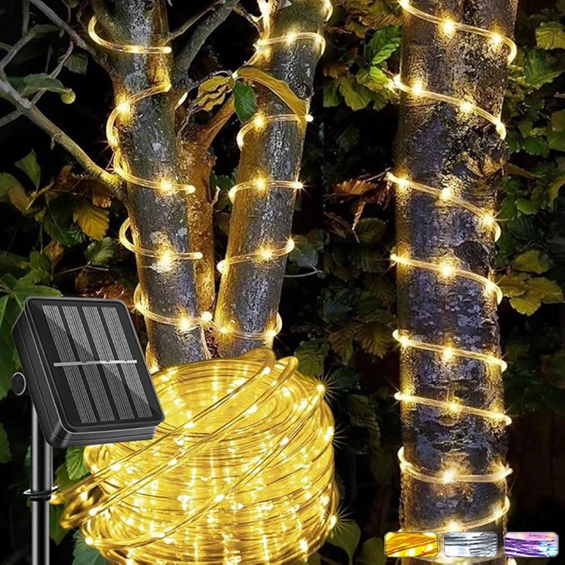 Solar String Fairy Lights Outdoor Waterproof 8 Modes Twinkle Rope Strip Light Garland Lamp for Patio Garden Lawn Tree Yard Fence