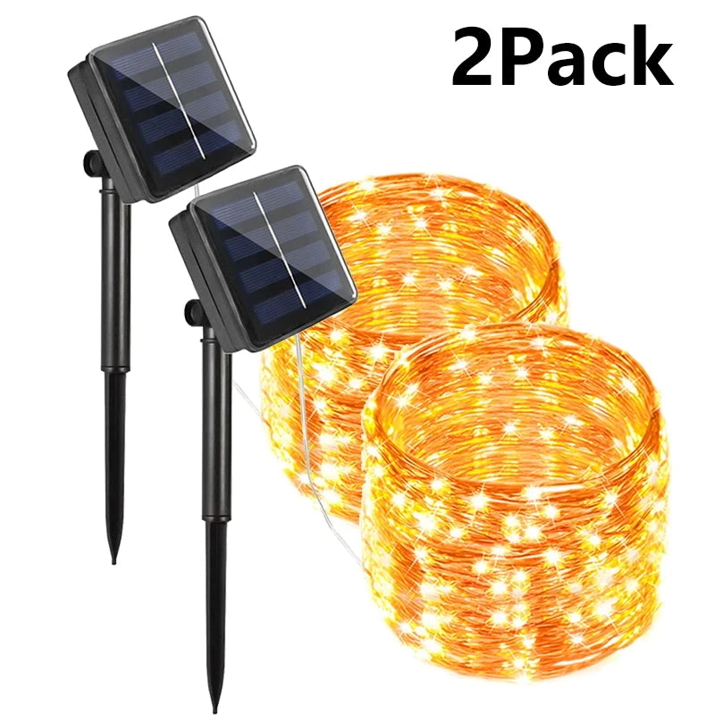 Solar String Fairy Lights Outdoor Waterproof 8 Modes Twinkle Rope Strip Light Garland Lamp for Patio Garden Lawn Tree Yard Fence