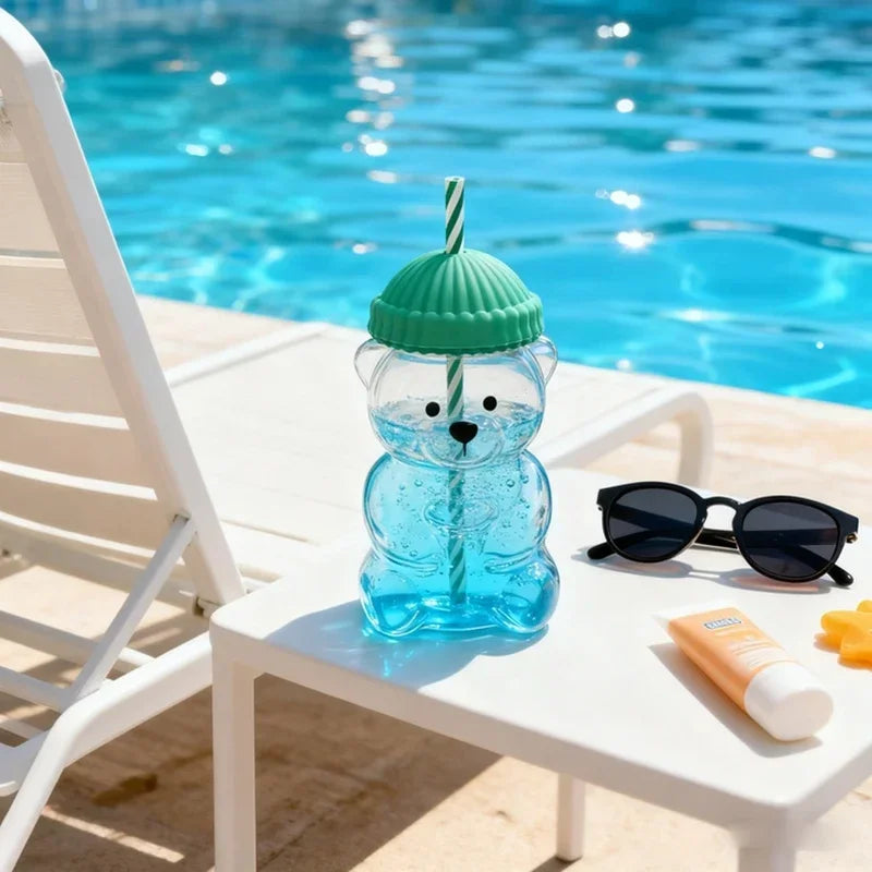 New 500ML Cartoon Bear shaped Coffee Cup Cute Bear Cup Straw Transparent Creative Milk Coffee Water Cup