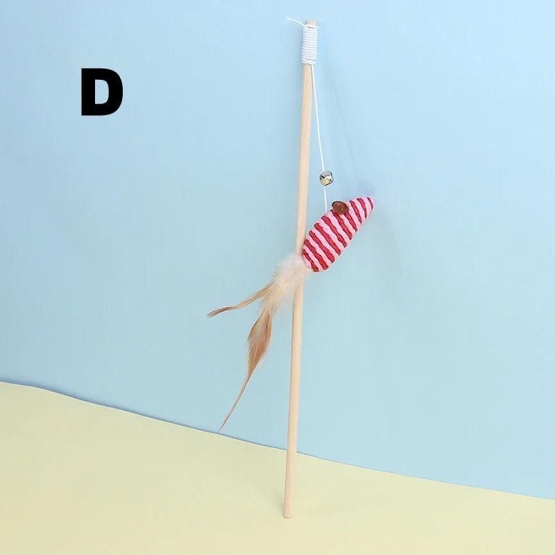 Cat Toy Cat Teaser Stick Handmade Cotton And Linen Woven Wooden Pole Cat Teaser Stick Cute Simulation Mouse Cat Interactive Toy
