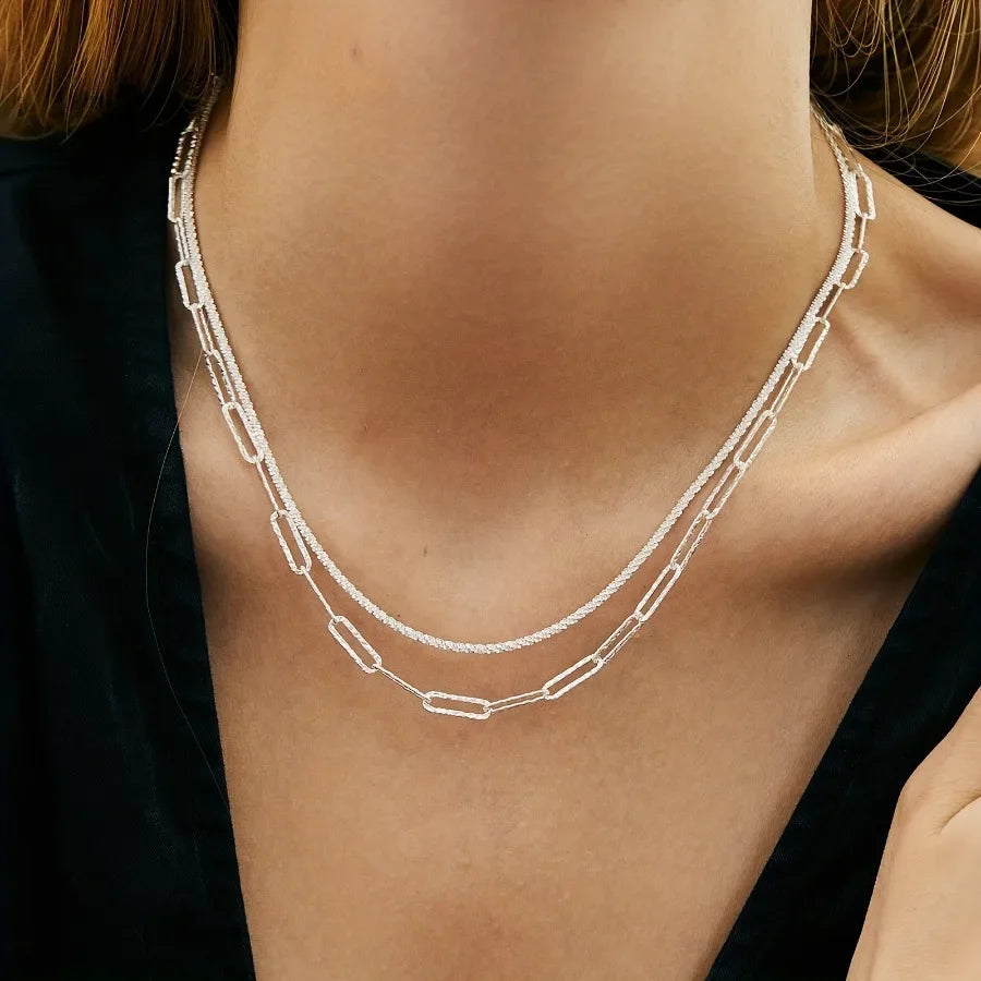 Fashion originality 925 Sterling Silver Necklace Bracelet Jewelry set for women men Paperclip Chain Party wedding gift