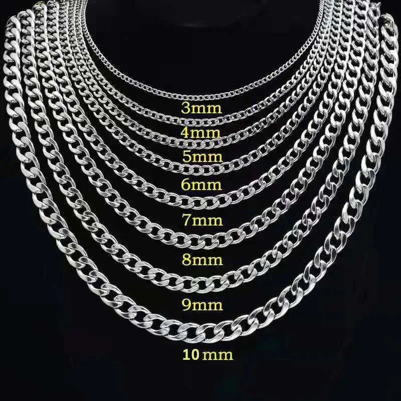 925 sterling silver plated Flat Cuban Chain Necklace For Men Male Neck Jewelry Accessories 4MM/6MM/8MM/10MM Width