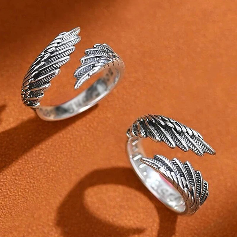 2pcs Vintage Angel Bat Wing Demon Eye Hip Hop Adjustable Couples Rings for Men Women Retro Silver Color Jewelry Party Daily
