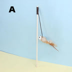 Cat Toy Cat Teaser Stick Handmade Cotton And Linen Woven Wooden Pole Cat Teaser Stick Cute Simulation Mouse Cat Interactive Toy